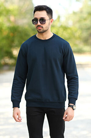 JB İndigo Erkek O Yaka Laking Pike Pamuklu Sweat - 5453