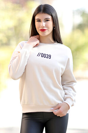 Kadın Taş Bisiklet Yaka 0039 Ön Arka Baskılı Sweatshirt - 2584