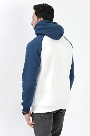 Erkek Kapüşonlu Oversize Sweatshirt Beyaz 3 İplik Garnili Ribanalı Hoodie - 5771