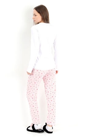 Kadın Uzun Kollu Pamuklu Bisiklet Yaka Beli Lastikli Pijama Takımı - 10029