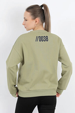 Kadın I Am Another Baskılı Bisiklet Yaka Oversize Sweatshirt Haki - 2585