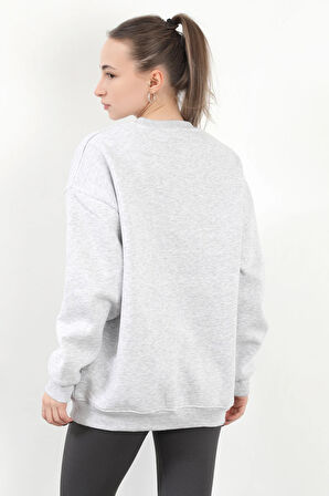 Kadın Bisiklet Yaka Oversize Pamuklu Sweatshirt Karmelanj - 9008