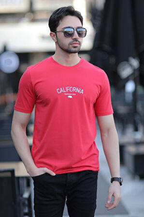 Erkek Bisiklet Yaka California Enjeksiyon Baskılı T-Shirt Kırmızı - 2020-2