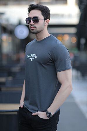 Erkek Bisiklet Yaka California Enjeksiyon Baskılı T-Shirt Antrasit - 2020-2