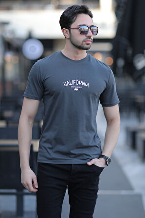 Erkek Bisiklet Yaka California Enjeksiyon Baskılı T-Shirt Antrasit - 2020-2