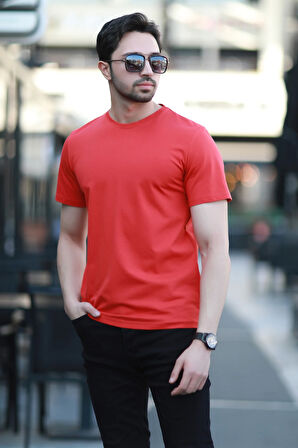 Erkek Bisiklet Yaka Regular Fit T-Shirt Kırmızı - 25Y 2020