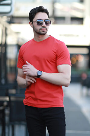 Erkek Bisiklet Yaka Regular Fit T-Shirt Kırmızı - 25Y 2020