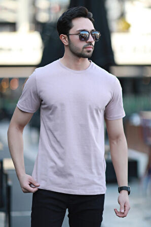 Erkek Bisiklet Yaka Regular Fit T-Shirt Pudra - 25Y 2020