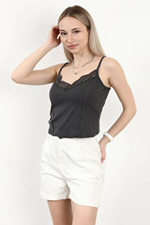 Kadın Askılı Dantel Detaylı Bluz Antrasit - MS0000569