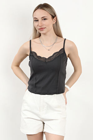 Kadın Askılı Dantel Detaylı Bluz Antrasit - MS0000569