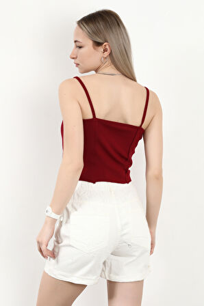 Kadın Askılı Dantel Detaylı Bluz Bordo - MS0000569