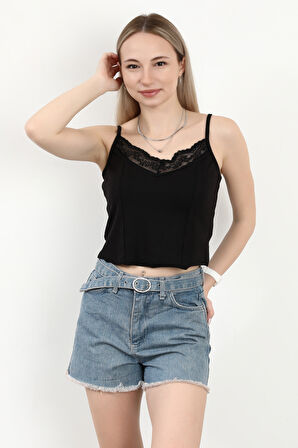 Kadın Askılı Dantel Detaylı Bluz Siyah - MS0000569