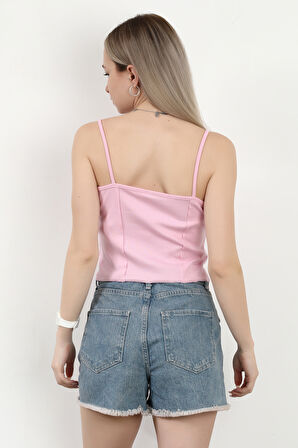 Kadın Askılı Dantel Detaylı Bluz Pembe - MS0000569