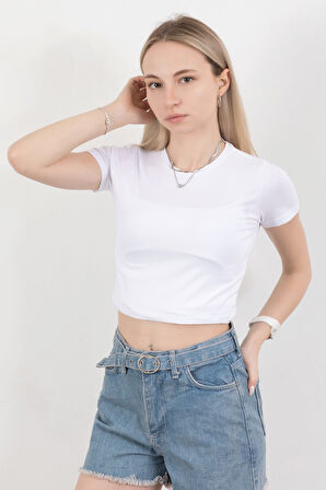 Kadın Bisiklet Yaka Pamuklu Basic T-Shirt Beyaz – MS0000102