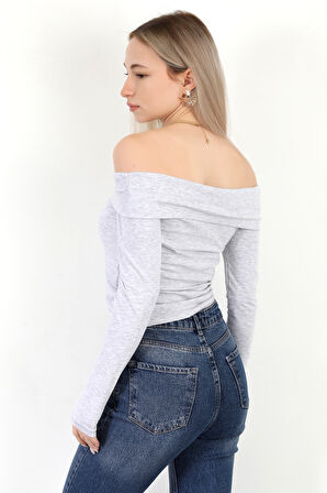 Kadın Kayık Yaka Uzun Kol Basic Bluz Karmelanj - MS0000505