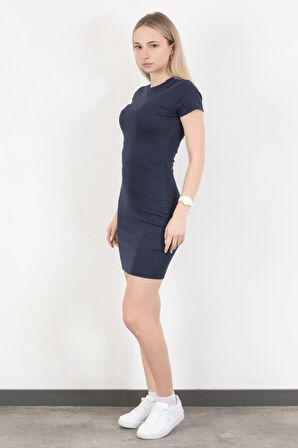Kadın Bisiklet Yaka Slim Fit Kısa Elbise Lacivert - MS0000515