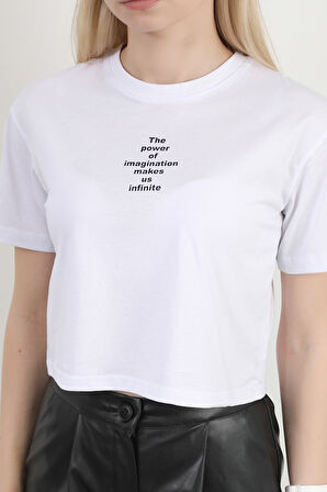 Kadın Bisiklet Yaka The Power Of Baskılı T-Shirt Beyaz - 925026
