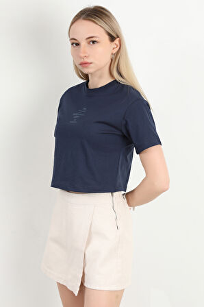 Kadın Bisiklet Yaka The Power Of Baskılı T-Shirt Lacivert - 925026