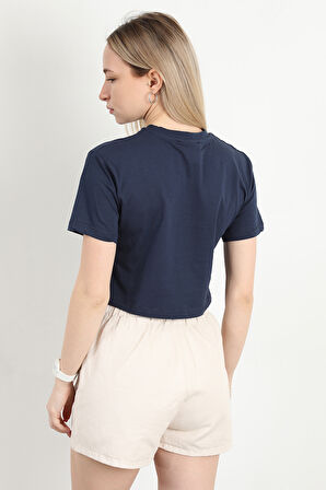 Kadın Bisiklet Yaka The Power Of Baskılı T-Shirt Lacivert - 925026