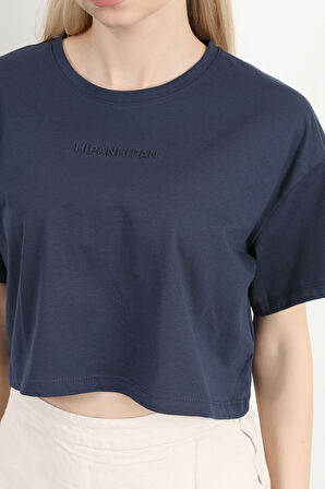 Kadın Bisiklet Yaka Hipan Hipan Baskılı T-Shirt Lacivert - 925041