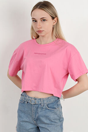 Kadın Bisiklet Yaka Hipan Hipan Baskılı T-Shirt Pembe - 925041