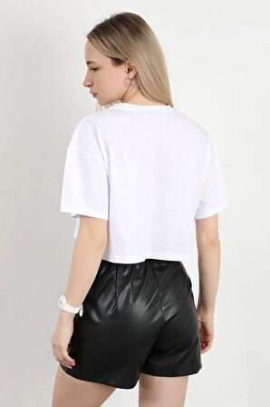 Kadın Bisiklet Yaka Hipan Hipan Baskılı T-Shirt Beyaz - 925041