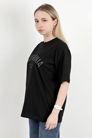 Kadın Bisiklet Yaka California Baskılı T-Shirt Siyah - 925012