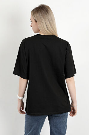 Kadın Bisiklet Yaka California Baskılı T-Shirt Siyah - 925012