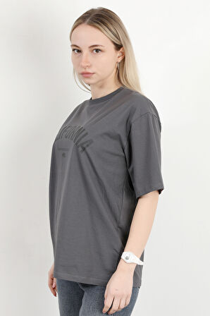 Kadın Bisiklet Yaka California Baskılı T-Shirt Antrasit - 925012