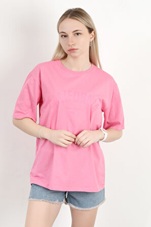 Kadın Bisiklet Yaka California Baskılı T-Shirt Pembe - 925012