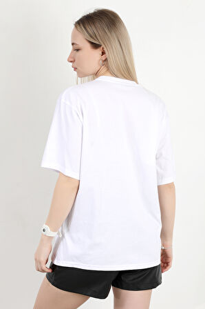 Kadın Bisiklet Yaka California Baskılı T-Shirt Beyaz - 925012