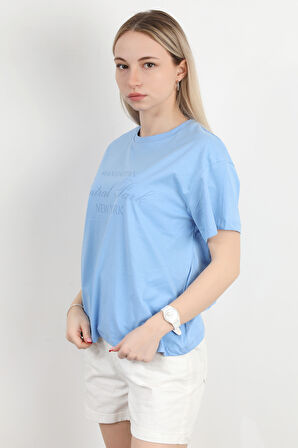 Kadın Bisiklet Yaka Central Park Baskılı T-Shirt Mavi - 925031