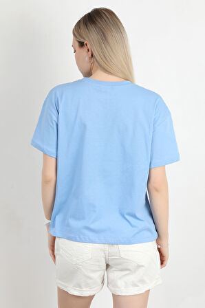 Kadın Bisiklet Yaka Central Park Baskılı T-Shirt Mavi - 925031