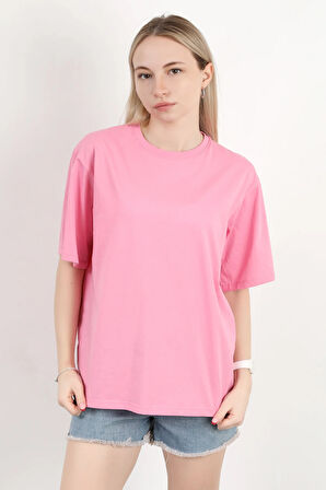 Kadın Bisiklet Yaka Sırtı Happy Baskılı T-Shirt Pembe - 925013