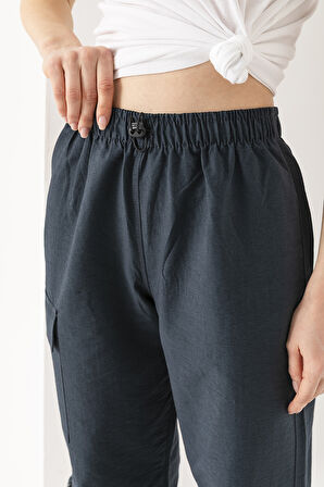 Kadın Beli Ayarlanabilir Kargo Cep Paraşüt Pantolon Füme - 925045