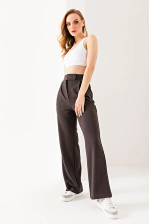 Kadın Likralı Cırt Kapama Palazzo Pantolon Antrasit - 5920-5146