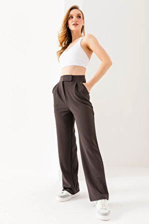 Kadın Likralı Cırt Kapama Palazzo Pantolon Antrasit - 5920-5146