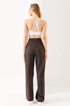 Kadın Likralı Cırt Kapama Palazzo Pantolon Antrasit - 5920-5146