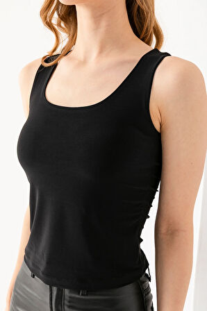 Kadın Askılı Bisiklet Yaka Basic Bluz Siyah - 25Y 2409