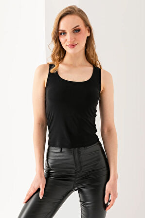 Kadın Askılı Bisiklet Yaka Basic Bluz Siyah - 25Y 2409