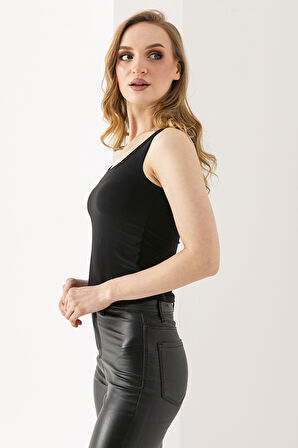 Kadın Askılı Bisiklet Yaka Basic Bluz Siyah - 25Y 2409