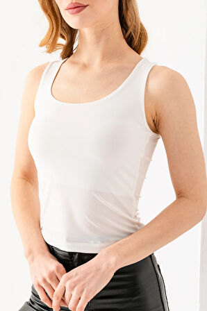 Kadın Askılı Bisiklet Yaka Basic Bluz Beyaz - 25Y 2409