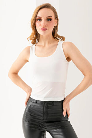 Kadın Askılı Bisiklet Yaka Basic Bluz Beyaz - 25Y 2409