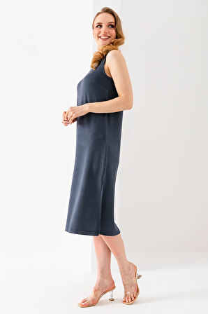 Kadın Bisiklet Yaka Kolsuz Yırtmaçlı Elbise Antrasit - 25Y 6267