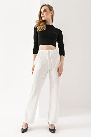 Kadın İnce Kemerli Bağlamalı Cepli Pantolon Beyaz - 25Y 2270
