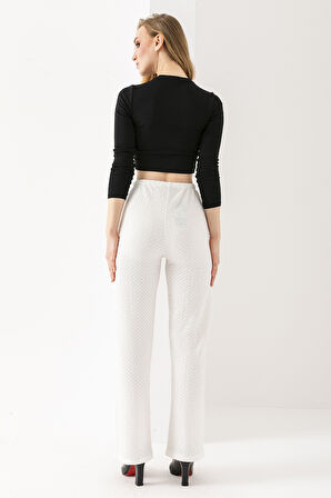 Kadın İnce Kemerli Bağlamalı Cepli Pantolon Beyaz - 25Y 2270