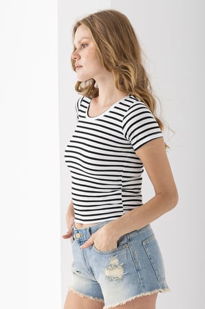 Kadın Bisiklet Yaka Çizgili Basic Body Siyah - 25509