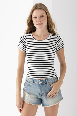 Kadın Bisiklet Yaka Çizgili Basic Body Siyah - 25509