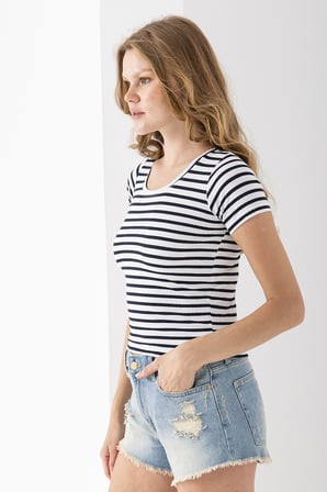 Kadın Bisiklet Yaka Çizgili Basic Body Lacivert - 25509