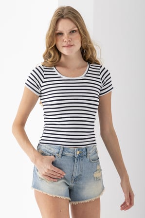 Kadın Bisiklet Yaka Çizgili Basic Body Lacivert - 25509